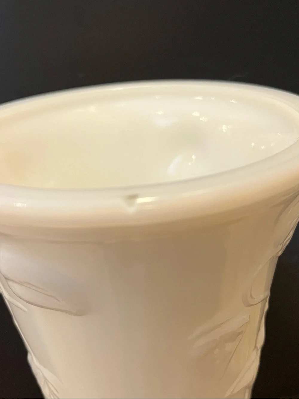 Classic White Embossed Milk Glass Vase Ivy Leaf Pattern